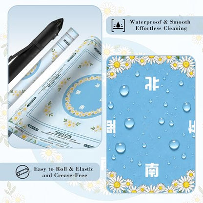 Crease-Free Mahjong Mat For Table American Mah Jongg Mats with Portable Bag Noise Reduction Non-Slip Table Cover 31.5*31.5in Large Waterproof Neoprene Pad For Poker Board Mah Jong Game Card Mahjongg - color: Daisy-1