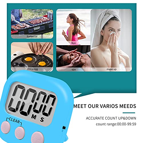 6 Pack Small Digital Kitchen Timer Magnetic Back and ON/Off Switch,Minute Second Count Up Countdown (Blue) - color: Blue