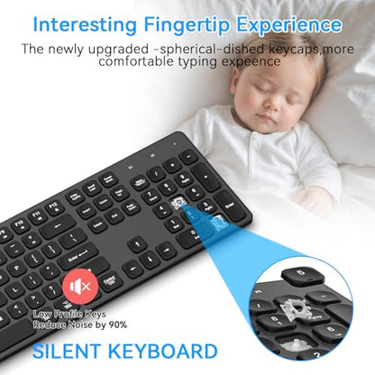 Rechargeable Wireless Keyboard for Mac and Windows, Ultra Slim 2.4GHz Full-Size Keyboard with Low-Profile Quiet Keys, Compatible with PC, Laptop, Windows 11/10/8/7 (Black) - color: Black-1