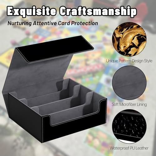 DEGDFSGR Card Game Storage Box for TCG MTG Commander Deck Box MTG Card Box Organizer Trading Card Case Magnetic Closure Creative Pattern Up to 2400 Cards, Golden Yin Yang Koi Fish - color: Golden Yin Yang Koi Fish