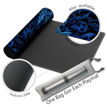 MTG Playmats(Stitched) 14x24in Compatible for OCG CCG RPG TCG Playmats with Card Zones Storage Bag (Mystery of Blue-with Zone) - color: Mystery of Blue-with Zone