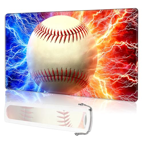 for MTG Playmat TCG Card Game Mat with Stitched Edges,Board Game Mats Non-Slip Waterproof Rubber Base 24 x 14 inch for CCG RPG DTCG Trading Card,Baseball Lightning Fire - color: Baseball Lightning Fire