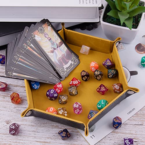 SIQUK 4 Pieces Dice Tray Set Foldable Dice Trays Hexagon Dice Rolling Tray PU Leather Dice Holder for Dice Games like RPG, DND and Other Table Games(Orange, Yellow, Cyan, Violet) - color: Orange, Yellow, Cyan and Violet