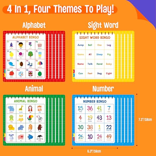 Family Bingo Game, Alphabet Animal Sight Word and Number Bingo Board Game, Counting and Matching Skills Classic Educational Game for Kindergarten and Preschool Kids, Perfect for Home and Classroom - style: Family Bingo Game