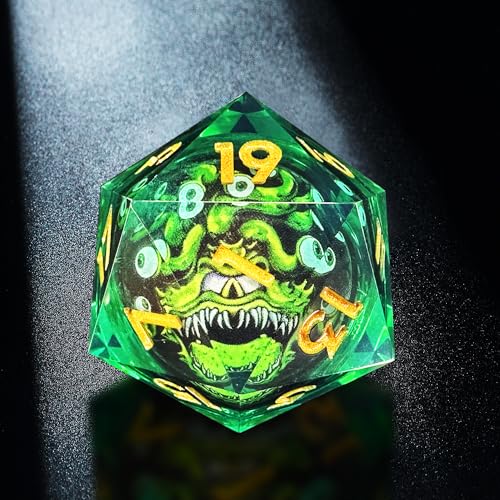 HAOMEJA D20 D&D Beholder Monster Resin Dice, DND 1 Pcs Giant 35mm Dice, Sharp Edges Dice Set Apply to Dungeons and Dragons Role Playing Games Dice (35 Be & Green) - color: A Be & Green