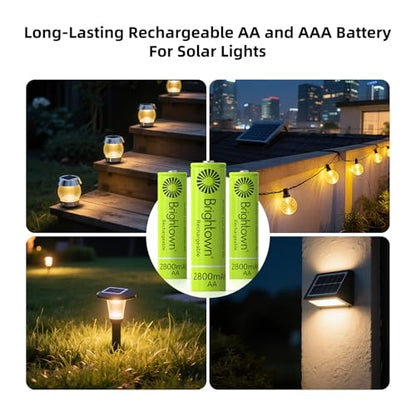 Brightown 8 Pack AA 2800mAh and 8 Pack AAA 1000mAh Rechargeable Batteries Combo - 1.2V NiMH High Capacity Battery - Ideal for Solar Lights & Home Devices, Recharge up to 1000x Times, Pre-Charged - size: 8PC AA 2800mAh + 8PC AAA 1000mAh