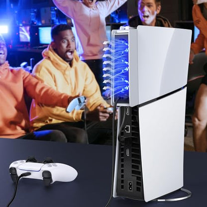 FASTSNAIL Cooling Fan wih LED Light for PS5 Slim Disc/Digital Console | Efficient Cooling with 3 Fan, Auto Power On/Off, Adjustable Speed, USB3.0 Port & LED Light, Silent Cooler System for PS5 Slim - color: White/Black