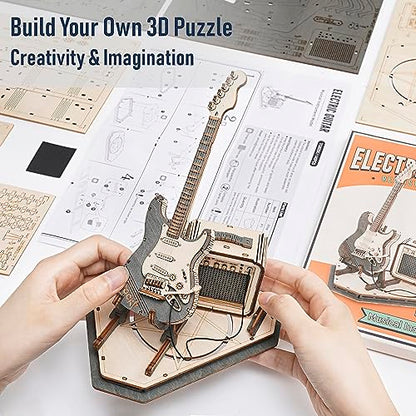 Rowood 3D Puzzles for Adults, DIY Wooden Model Kit for Adults to Build, STEM Electric Guitar Desk Toy Project, Birthday Gifts for Music Lovers