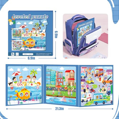 Magnetic Puzzles for Toddlers 3-5 Toddler Puzzle Travel Toys （Traffic） | Jigsaw Puzzles for Kids 97-Pieces Travel Toys Transportation Puzzles Ages 4-6 Road Car Trip & Airplane Activity - style: Transportation