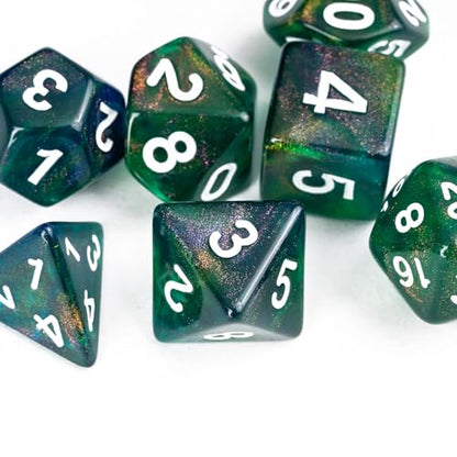 7-Die DND Dice Set Polyhedral Dice Set with a Leather Dice Bag, D&D Dice Set for RPG Table Games (Blue & Green) - color: Blue & Green