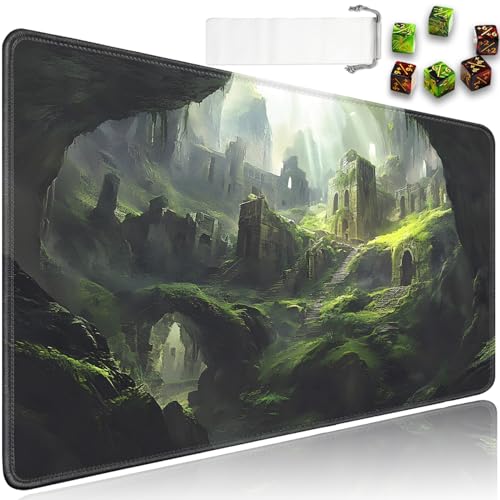 for MTG Game Playmat - 24 x 14 inches with Dices and Storage Bags, Non-Slip Base for TCG and Board Game Card Mats, Trading Card Games Mat, Ancient Ruins City Pattern Collectible Card Playmats - color: Jv-playmat-p7-1-g182