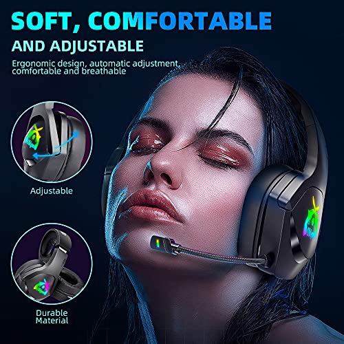 OLDGUN-M50 Gaming Headset Microphone That Will Never be Damaged Stereo Headset for PC/PS4/PS5 Controller, Over Ear Headphones with RGB Light Noice Cancelling Microphone and Soft Earmuffs