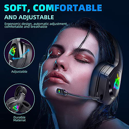 OLDGUN-M50 Gaming Headset Microphone That Will Never be Damaged Stereo Headset for PC/PS4/PS5 Controller, Over Ear Headphones with RGB Light Noice Cancelling Microphone and Soft Earmuffs