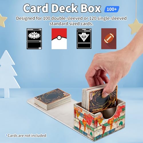 for MTG Commander Deck Box,Card Deck Box for Trading Yugioh MTG,Fits 100 Double Sleeved Cards,PU Leather Strong Magnet Case for Magic Commander TCG CCG,Retro Wood Map - color: Retro Wood Map