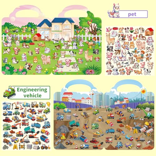 Kalysky 6 Set (260pcs) Reusable Sticker Books for Toddlers 1-3 2-4, Kids 3D Puffy Stickers (Dinosaurs, Forest, Town, Pets, Construction, Insects), Sticker Activity Books - color: 6 Set -Dinosaurs/Forest/Town/Pets/Construction/Insects