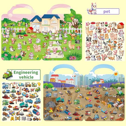 Kalysky 6 Set (260pcs) Reusable Sticker Books for Toddlers 1-3 2-4, Kids 3D Puffy Stickers (Dinosaurs, Forest, Town, Pets, Construction, Insects), Sticker Activity Books - color: 6 Set -Dinosaurs/Forest/Town/Pets/Construction/Insects