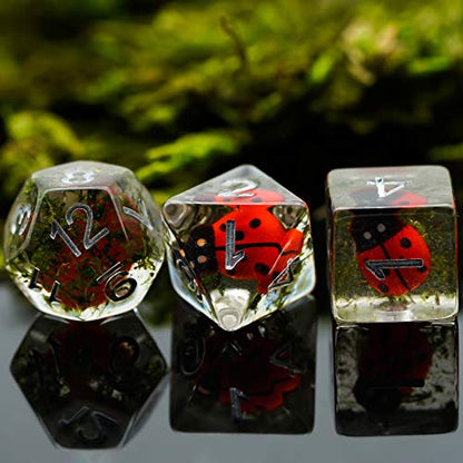 Cusdie 7-Die DND Dice, Polyhedral Dice Set Filled with Animal, for Role Playing Game D&D Dice (Ladybug) - color: Ladybug