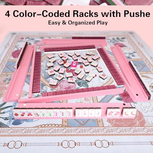 American Mahjong Game Set, Portable Carrying Bag,Acrylic 160 Tiles,Western Mahjong Tiles Set,Complete Ma Jong Set (Purple) - color: Purple
