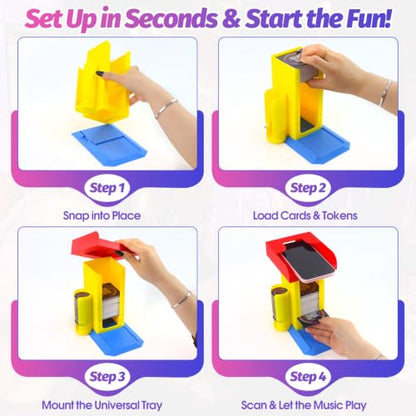3-in-1 Game Organizer and Scanning Stand Compatible with Hitster | Card Storage Box & Token Holder - Hands-Free Smartphone Tray for Seamless Music Trivia Play - Desktop Party Game Accessory