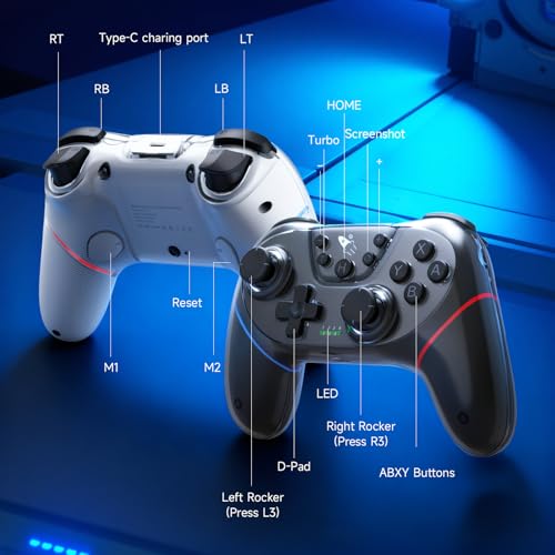 AceGamer 2 Pack Stinto Pro Wireless Controller for Nintendo Switch 2/Switch/Lite/OLED/PC/Steam, Hall Effect Joysticks & Triggers, RGB Grip, Dual Vibration/Wake-Up/Turbo/Macros/4-Way D-Pad - color: Black and White