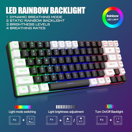 RedThunder K84 Wireless Keyboard and Mouse Combo, Rainbow Backlit Rechargeable Battery, 75% Layout TKL Ultra Compact Gaming Keyboard & Lightweight 3200 DPI Honeycomb Optical Mouse (Black-White) - color: Black White