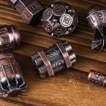 UDIXI Metal Dice Set D&D 7PCS RPG Polyhedral Metal DND Dice Set Copper | Bomb Shape, Solid Metal, Cool Design, Leather Pouch Packaging, for Dungeons and Dragons Role Playing Games Tabletop Games - color: Copper