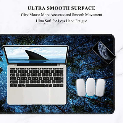 Auhoahsil Large Gaming Mouse Pad, Nature Theme XXL 35.4 x 15.7 in Desk Pad Stitched Non-Slip Rubber Long Computer Mousepad Thin Extended Full Size Desk Mat for Desktop Laptop Wireless Mice, Night Sky - color: 02 Starry Night, size: 35.5L x 15.7W inches