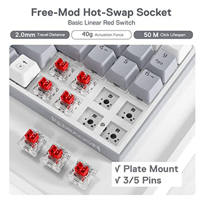 Redragon K628 Pollux 75% Wired RGB Gaming Keyboard, 78 Keys Compact Mechanical Keyboard w/100% Hot-Swap Socket, Free-Mod Plate Mounted PCB & Dedicated Arrow Keys, Quiet Red Switch - color: White & Grey 75% Wired