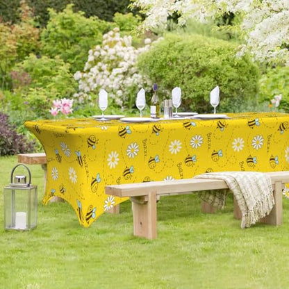 Famame Cute Cartoon Bee Honeycomb Rectangular Fitted Tablecloth- 6Ft Stretch Spandex Table Covers Patio Design Tablecloths for Wedding Banquet Party (72Lx30Wx30H) - color: Bee Honeycomb, size: 3" x 1" (Rectangular)
