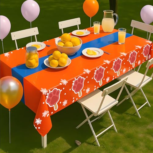 3pcs Dog/Cat Paw Birthday Tablecloths, 54"x108" Plastic Disposable | Animal Theme Party Supplies, Puppy Table Covers, Rectangle Orange Blue Table Cloth, Ice Cream Summer Vacation Pool Party - color: Claw Ice Cream, size: 3pcs