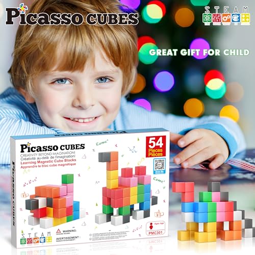 PicassoTiles Magnet Cube Building Blocks 1.2" 3CM Magnetic Cubes Toy Construction Building Educational Sensory Toys with Idea Booklet for School & Preschool Kids Boys Girls Toddlers PMC301 - color: Multicolor