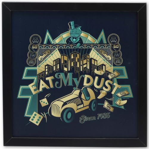 Hasbro Monopoly Eat My Dust Framed Wood Wall Decor | Fun Board Game Wall Art for Home - color: Green/Gold