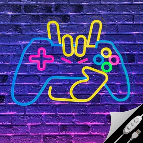Game Neon Sign for Gamer Room Decor, LED Game Controller Neon Light for Wall Decor, Adjustable Brightness Gaming Sign for bedroom Living Room, Gamer Gifts for Teen Boys Men, 15.4x11.8in - color: GAMEPAD C