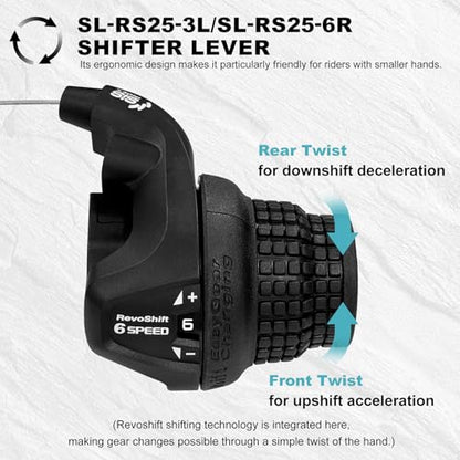 Bike Gear Shifters 3×6 Speed Left SL-RS25 18S Shift Lever Bicycle Twist Grip Thumb Gear Shifter for MTB Folding Mountain Bike - size: RS25-3x6