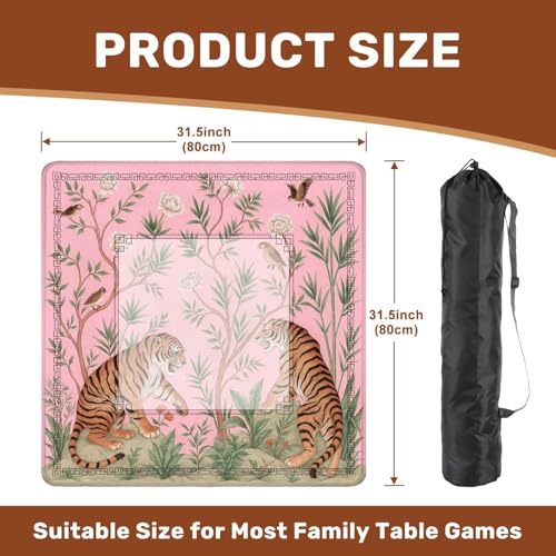 Mahjong Mat 31.5" x 31.5" Print Peonies Trees Bamboo Palms Tigers Chinoiserie Style Non-Slip Noise Reduction Mahjong Tiles Table Cover for Dominoes Poker Card Board and Tile Games - color: Color2