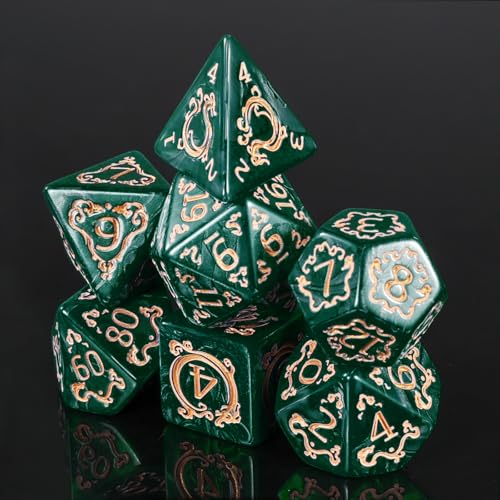 DND Dice Set - 7 Polyhedral Role Playing Dice with Gold Dragon Design, Acrylic D&D Dice Perfect for Dungeons and Dragons, Pathfinder, Warhammer, RPG Games (Green) - color: Gold Dragon-green