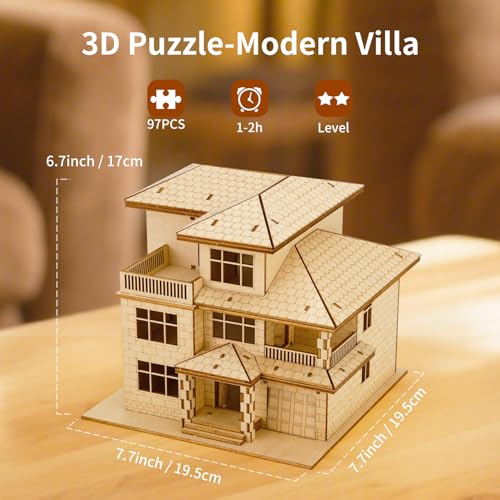 3D Wooden Puzzles for Adults,Miniature Villa Model Kit,DIY Wooden Craft for Home Office Decor,Stress Relief & Screen-Free Activity,Gift for Adults, Teens, Dads, DIY Lovers - style: Three Layers