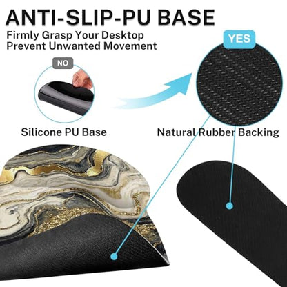 Ergonomic Mouse Pad Set with Wrist Rest, Black Gold Marble | Abstract Non-Slip Rubber Base Wrist Cushion Support and Coasters Mousepad with Wrist Support for Computer Keyboard - color: Black Gold Glitter Marble