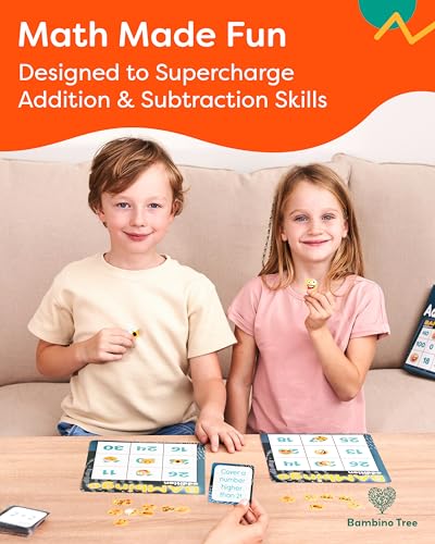 THE BAMBINO TREE Addition and Subtraction Facts Bingo Game - 1st 2nd & 3rd Grade Educational Math Learning for Classroom & Homeschool