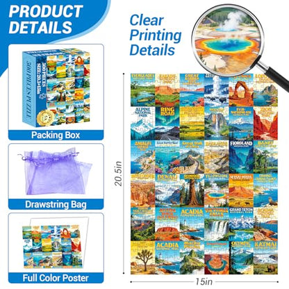 National Parks Puzzle for Adults 500 Pieces, World-Famous Scenic Lands Capes Jigsaw Puzzle 500 Pieces, Challenging Game Home Decor Party Gift Toy for Adults Seniors, 20.5×15 in - style: National Parks