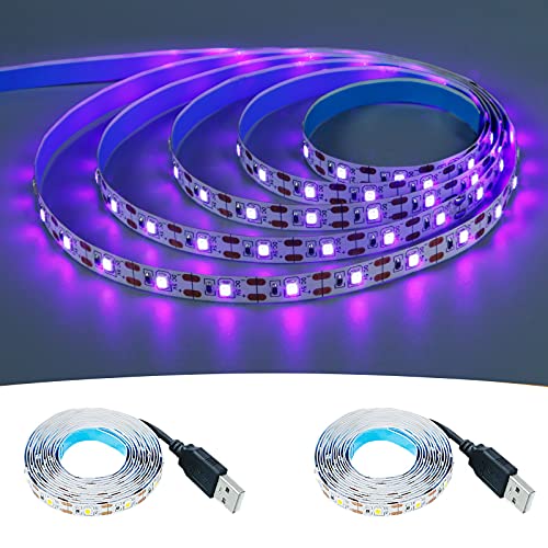 5V USB Purple 395-400nm LED Strip USB Powered 13.12ft/4M(2pcs x 6.6ft) | 240LEDs Flexible SMD2835 Black Light No-Waterproof IP20 LED Tape Lights - color: Purple