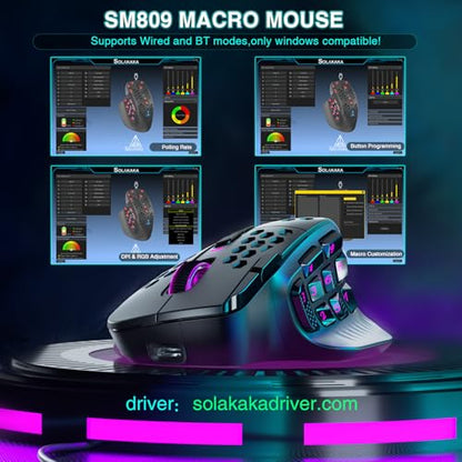 SOLAKAKA SM809 Pro MMO Gaming Mouse with 9 Side Buttons,24000 DPI RGB Mouse for Gamer,16 Programmable Macros MMO Mouse,Black - color: 1-black