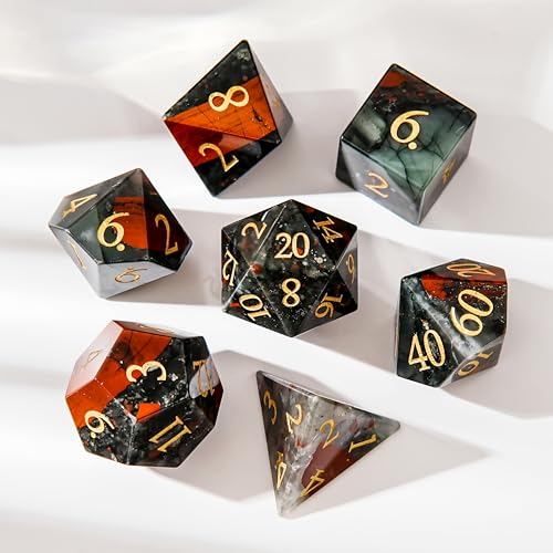 Blood Stone Crystal DND Dice Set 7 PCS Gemstone Suitable for Dungeons and Dragons for Polyhedral Dice for D & DRPG Games (Blood Stone) - color: Blood Stone