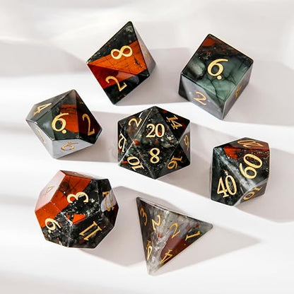 Blood Stone Crystal DND Dice Set 7 PCS Gemstone Suitable for Dungeons and Dragons for Polyhedral Dice for D & DRPG Games (Blood Stone) - color: Blood Stone