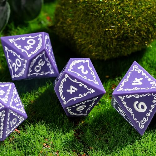 Cusdie 7-Piece Sharp Edges DND Dice Set with Sprout Design - Perfect for Tabletop RPGs Board Games Gifting and Collecting(Sprout Purple) - color: Sprout-purple
