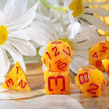 Cheese Dice Set Yellow Polyhedral DND Dice Set for D&D Tabletop Game | Leather Storage Bag, DM Gift, for Dungeons and Dragons Role Playing Games - color: Cheese Dice
