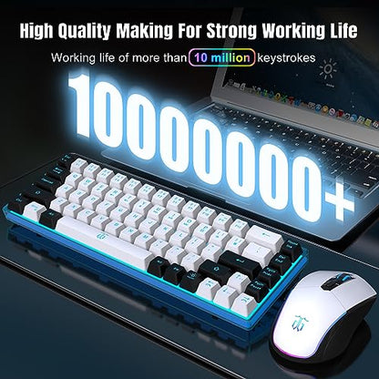 Snpurdiri 60% Wireless Gaming Keyboard and Mouse Combo,Ice Blue Backlit Rechargeable 2000mAh Battery,Mini Mechanical Feel Anti-ghosting Keyboard + Popular RGB Mice for Gaming, Office(White-Black) - color: White Black Combo