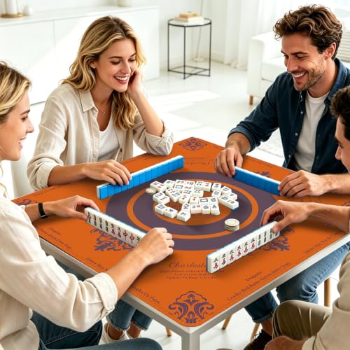 Mahjong Mat for Table with Rules, 31.5" x 31.5" Noise Reduction Non Slip Waterproof Mahjong Table Mat with Carrying Bag, Suitable for Mahjong, Poker, Board Games, Dominoes, and Card Games(Orange) - color: Yellow
