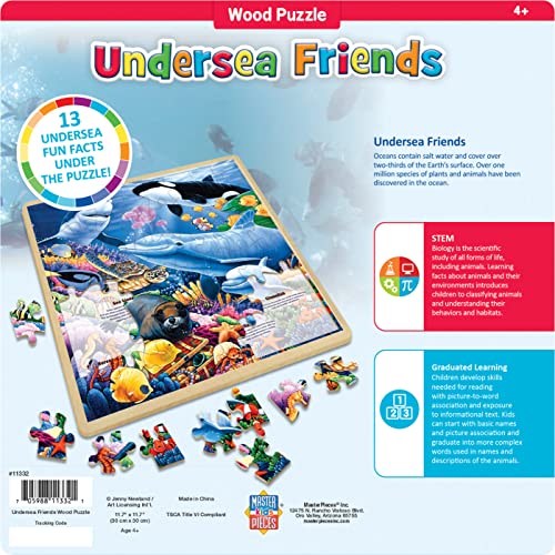 Masterpieces 48 Piece Fun Facts Jigsaw Puzzle for Kids - Undersea Friends Wood Puzzle - 12"x12" - style: Undersea Friends