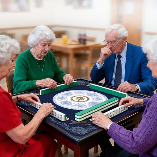 Blue Mahjong Mat for Table (31.5X 31.5 in), Non-Slip Noise Reduction | Mahjong Table Mat with Lotus, Mah Jong Mat with Carrying Bag, Game Table Cover for Mahjongs Poker Dominoes, Birthday Gift - color: Lotus